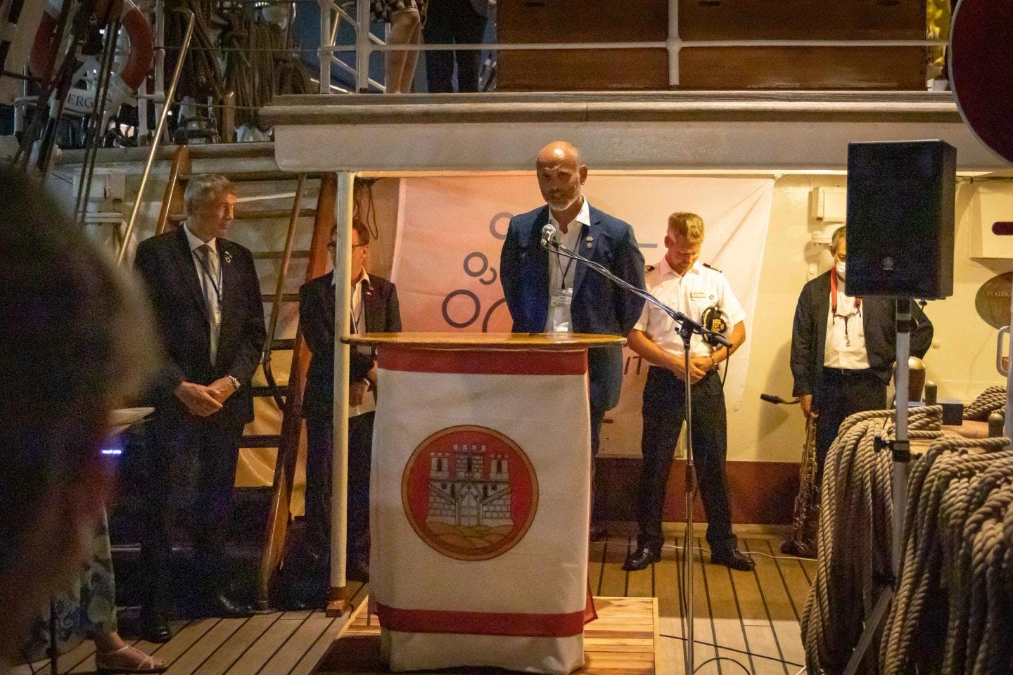 Haakon Vatle, director of the Lehmkuhl Foundation and expedition leader for the circumnavigation, also gave a speech during the reception.  Photo: André Marton Pedersen