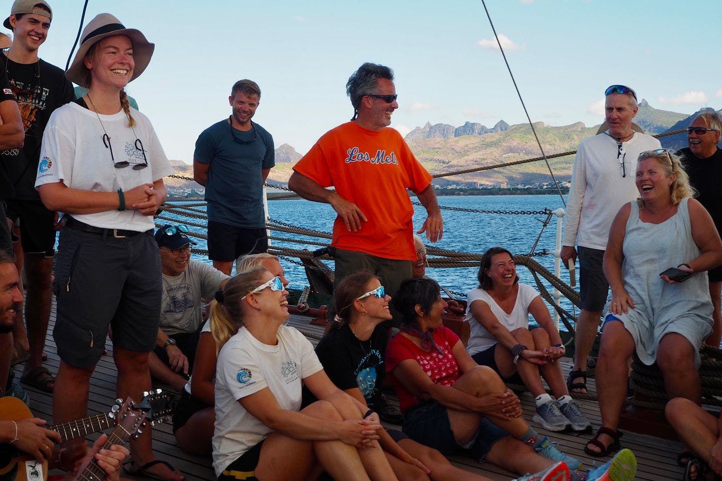 Jason and his crewmates anchored outside Mauritius November 30. Photo: Dina Storvik