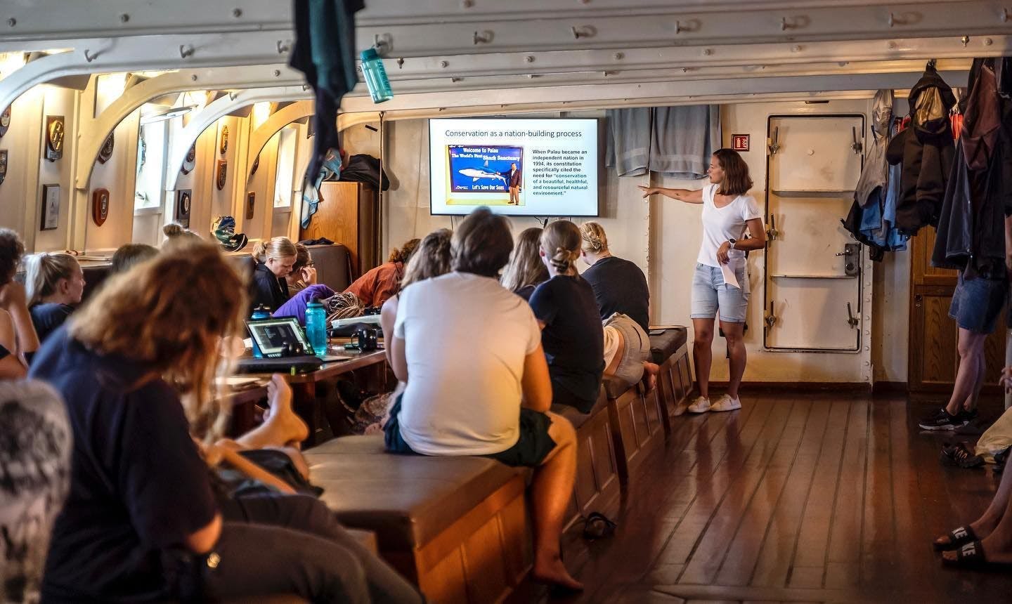 Camilla Borrevik lecturing on board. Photo: Malin Kvamme