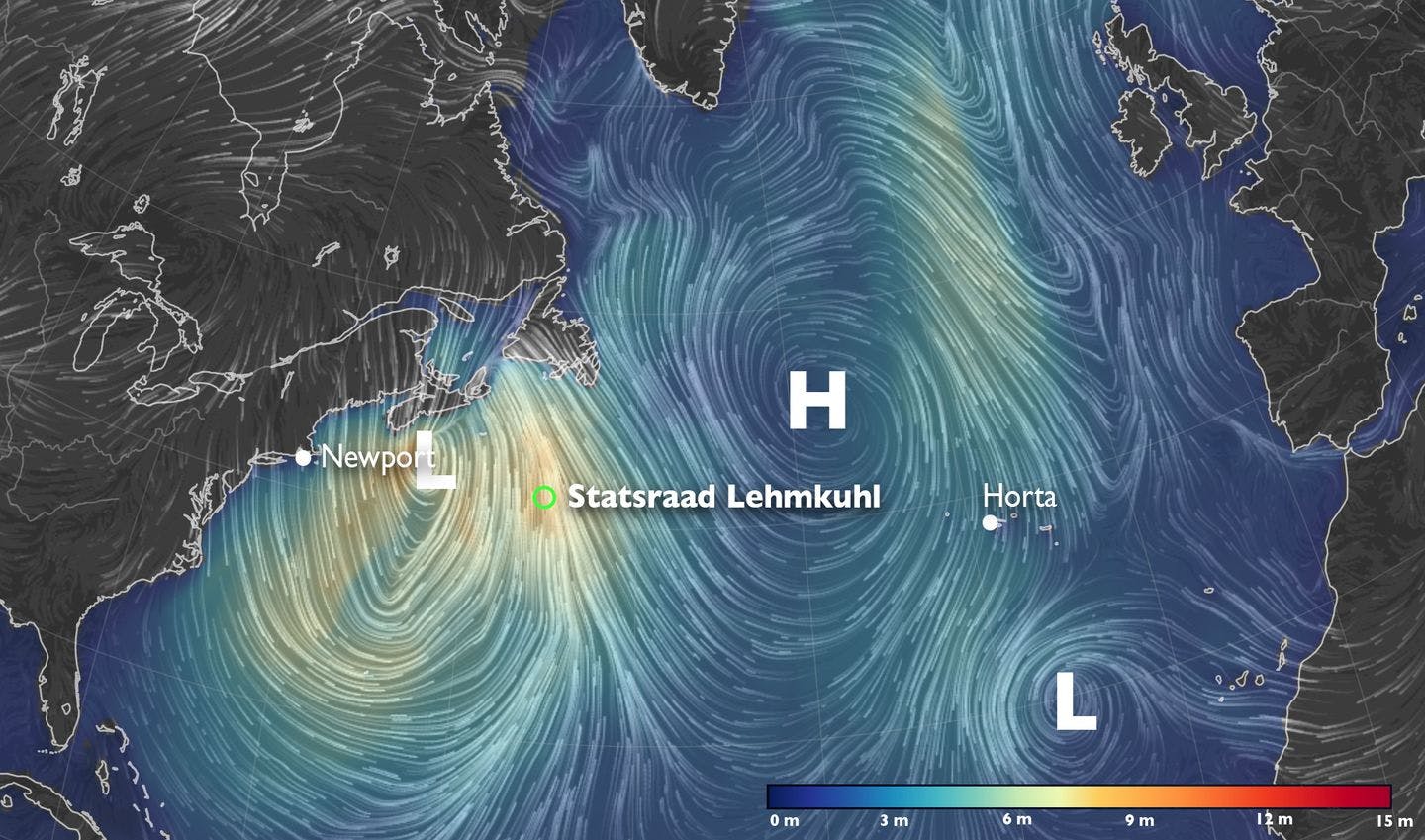 Wind and wave height January 15. Map: Earth Nullschool