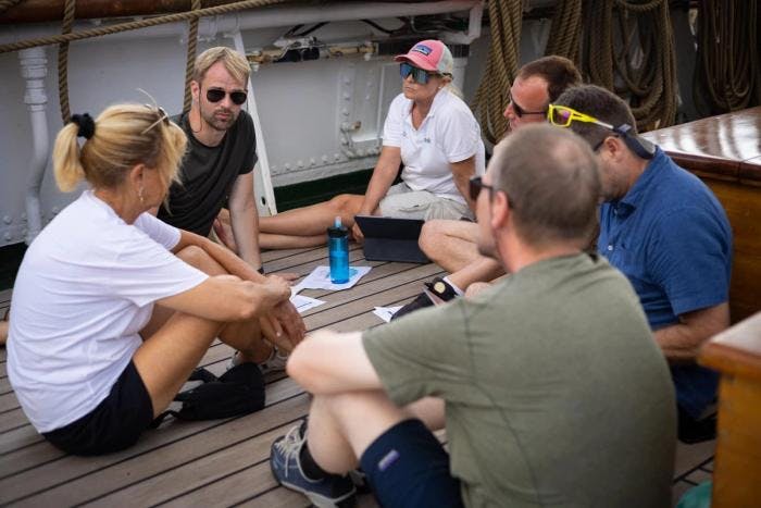 Group discussion on deck. Photo: André Marton Pedersen
