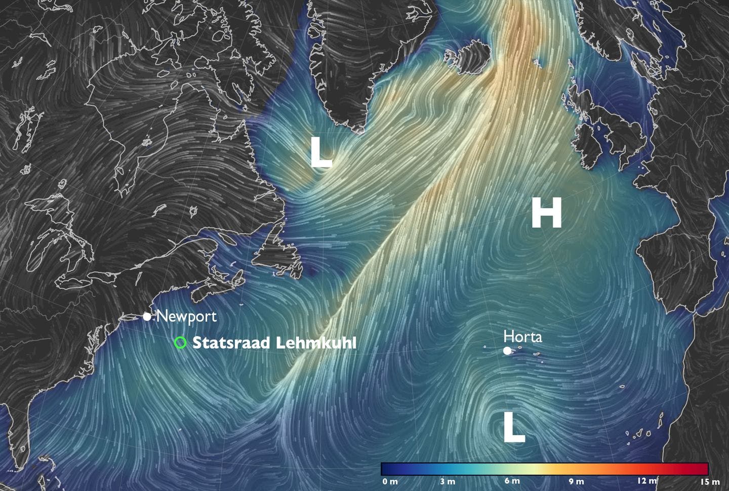 Wind and wave height January 11. Map: Earth nullschool