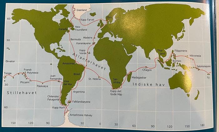The voyage with Sorgenfri. Map: Sorgenfri, Orion Forlag 1995