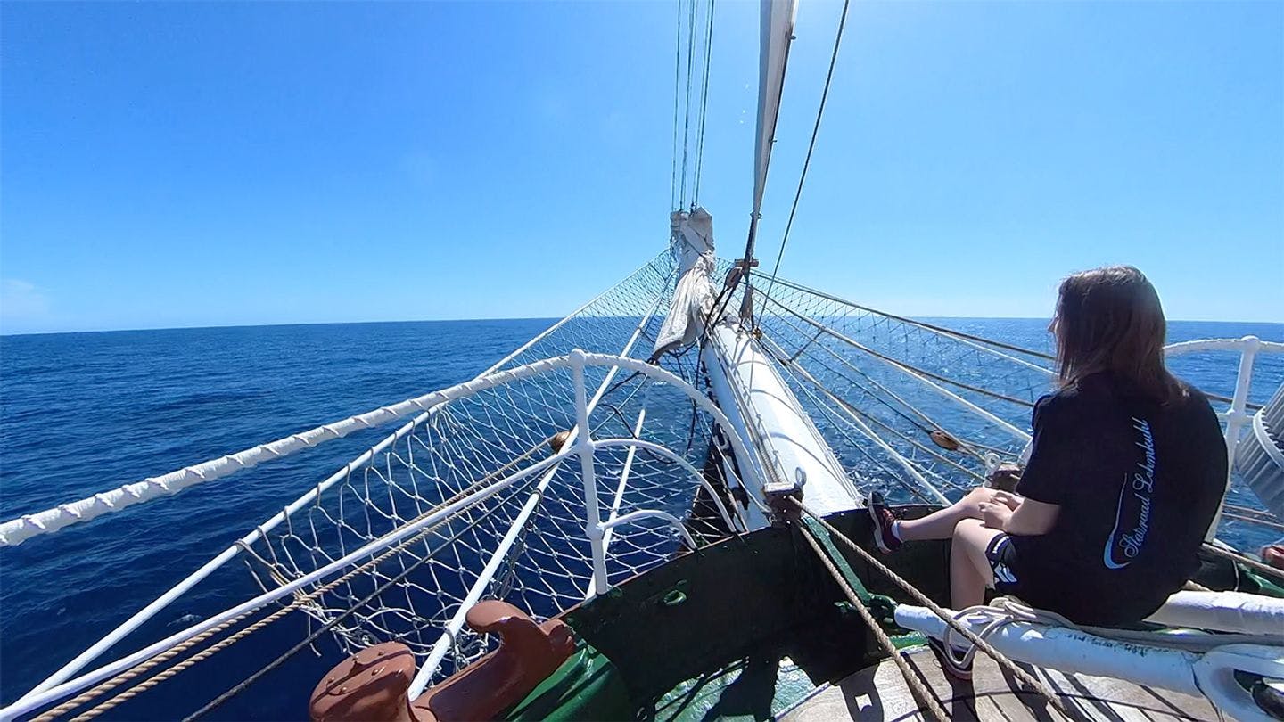 Stay on deck, and look at the horizon if you feel sick. Photo: Ingrid Wollberg