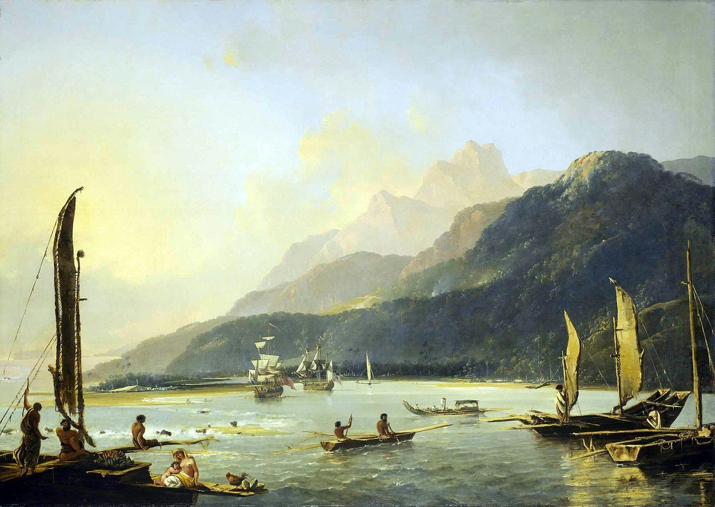Matavai Bay, Tahiti, painted by William Hodges, member of an expedition led by Captain Cook in 1769.