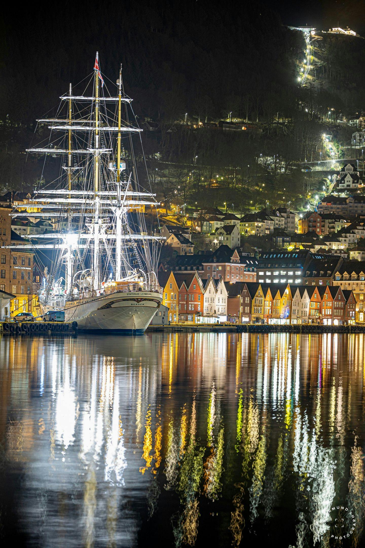 Statsraad Lehmkuhl at her home port in Bergen. Norway. Photo: Gjermundphotography