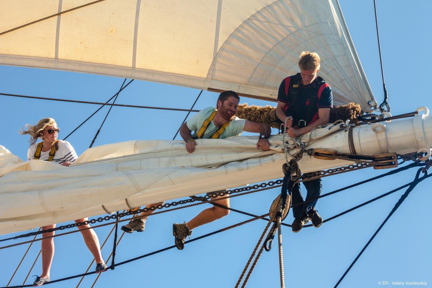 trainees working a loft on sailing ship