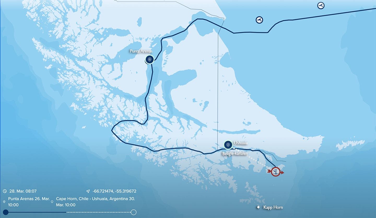 The new route through the Beagle Channel.