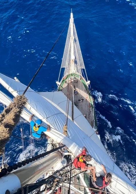 The day started with sail-setting in order to maintain our average speed in a somewhat weaker wind. Photo: Dina Storvik