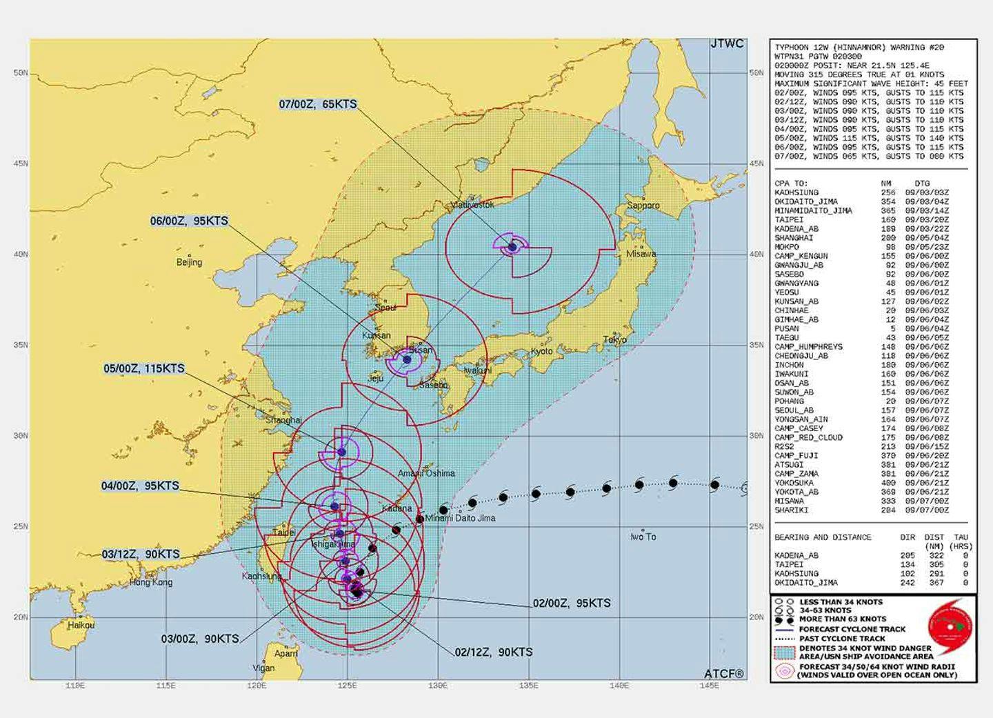 Varselet. Kart: Joint Typhoon Warning Center