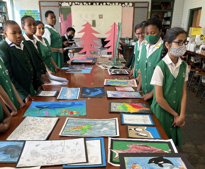 Artwork, some using plastic from a Durban beach. Photo: Berea Primary school