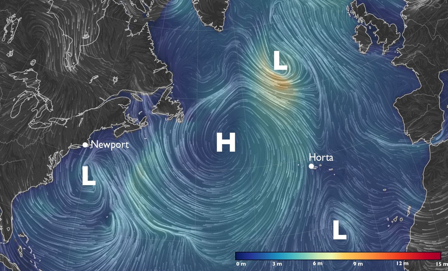 Wind and wave height January 14. Map: Earth nullschool