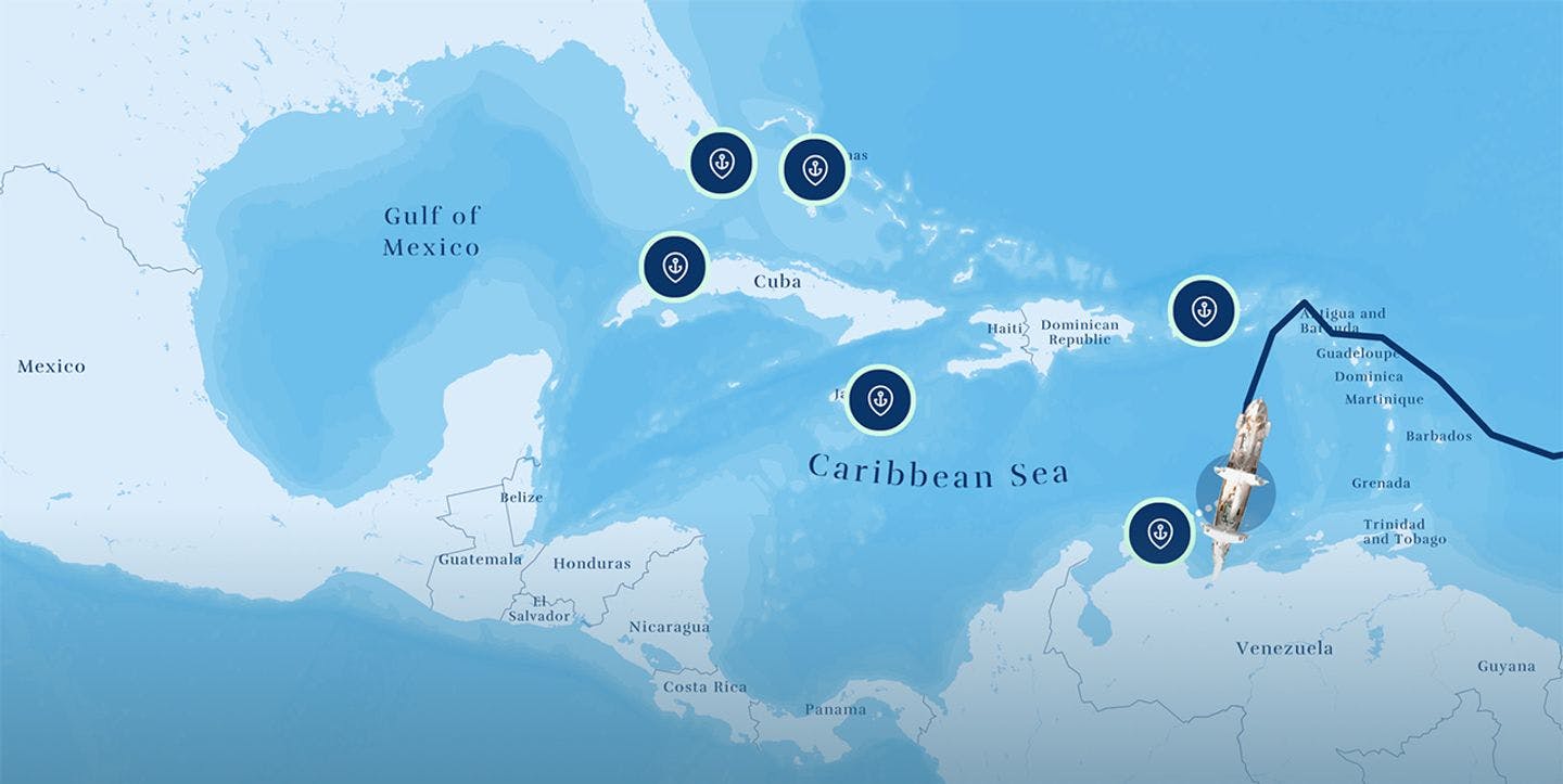 Ruten inn i det Karibiske hav