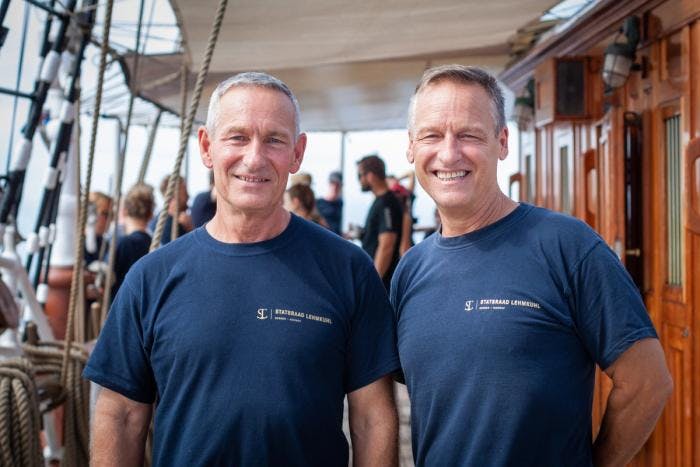 Brothers on board. Captain Marcus Seidl (to the right) and Chief officer David Seidl. Photo: Helene Spurkeland 